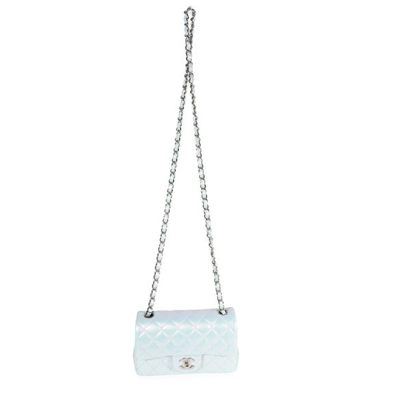 Chanel Iridescent Light Blue Quilted Calfskin Mini Rectangular Classic Flap - Picture 7 of 7